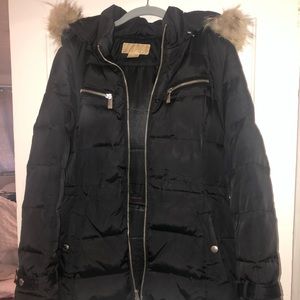 Black Michael Kors coat with fur hood